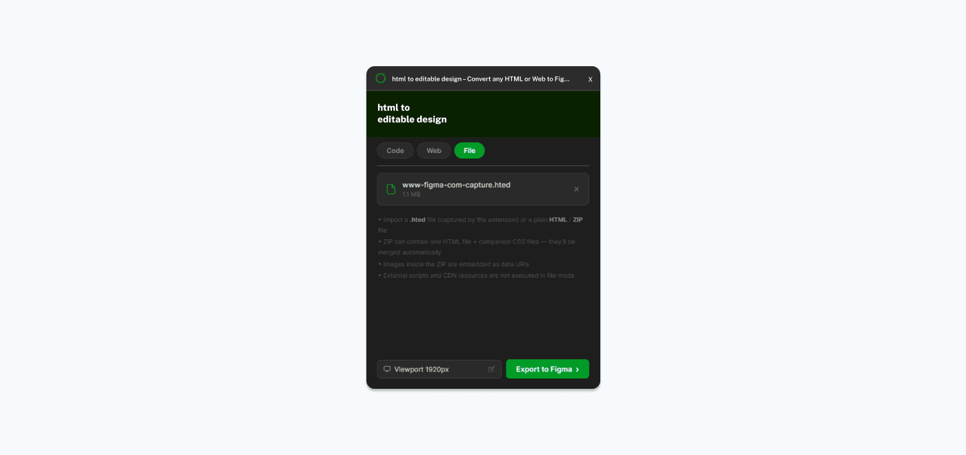 File tab with a loaded .hted file showing filename and size