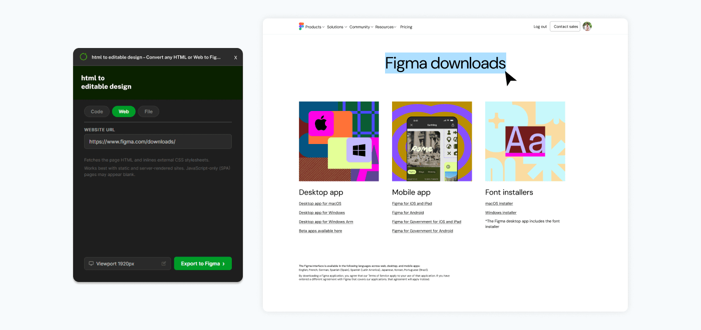 The exported Figma frame on canvas with layers panel visible